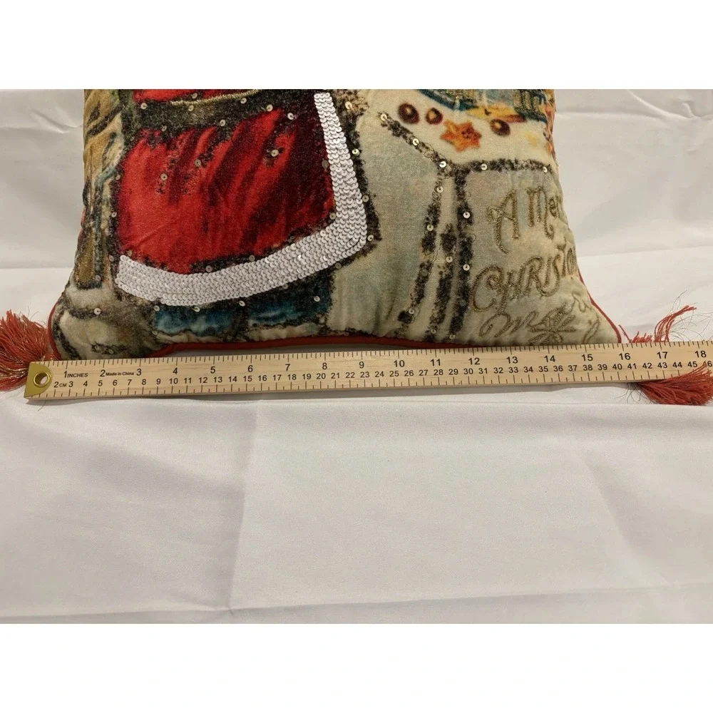 John Derian Santa Pillow Embroidered Holiday Christmas Tree